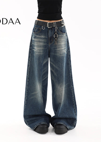 Blue Retro Distressed Wide-Leg Jeans Women’s 2025 - S / Dark Blue - Women’s Jeans