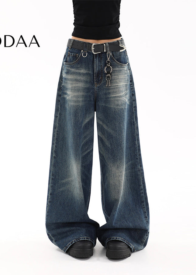 Blue Retro Distressed Wide-Leg Jeans Women’s 2025 - S / Dark Blue - Women’s Jeans