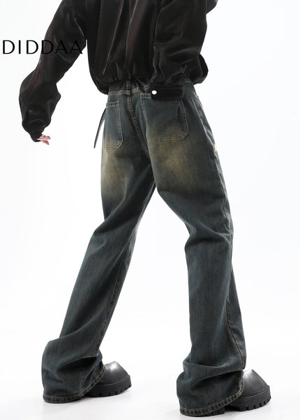 Blue Retro Embroidered Wide-Leg Jeans for Men - Men’s Jeans