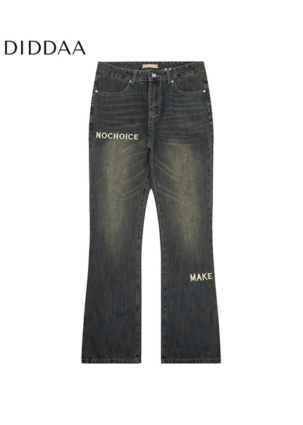 Blue Retro Embroidered Wide-Leg Jeans for Men - Men’s Jeans