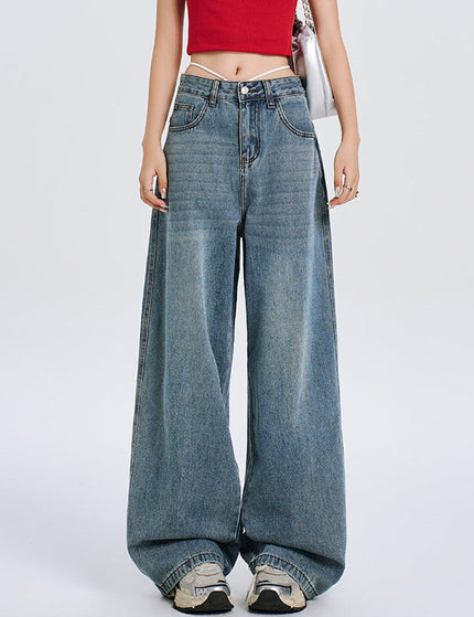 Blue Retro Embroidery Wide-Leg Pants Women’s Slim Jeans - Women’s Jeans