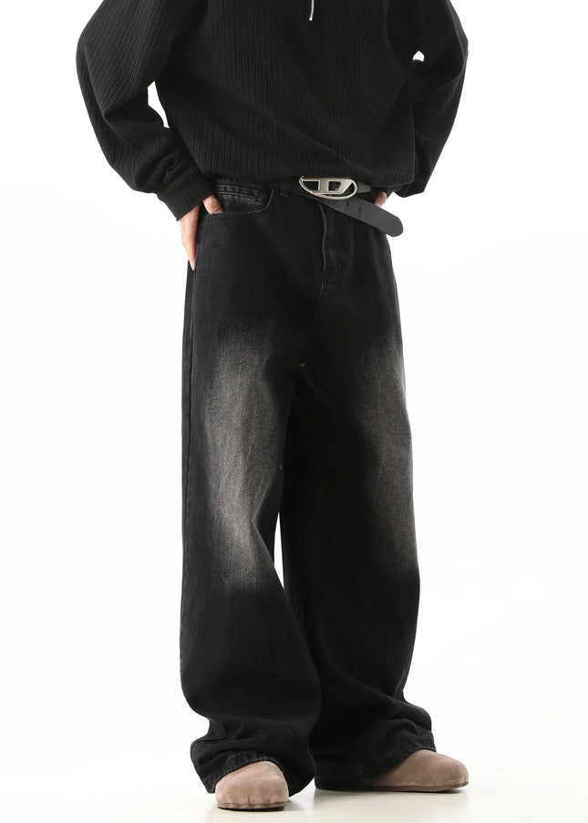 Blue Retro Gradient Wash Loose Straight-Leg Jeans - Men’s Jeans