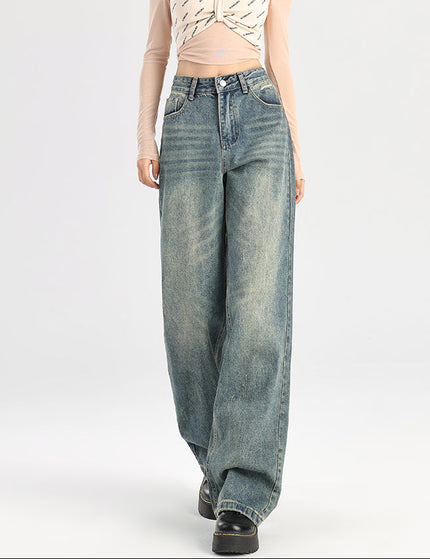Blue Retro High-Waisted Narrow Straight Leg Jeans - Women’s Jeans
