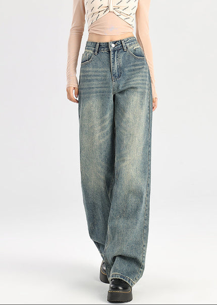 Blue Retro High-Waisted Narrow Straight Leg Jeans - Women’s Jeans