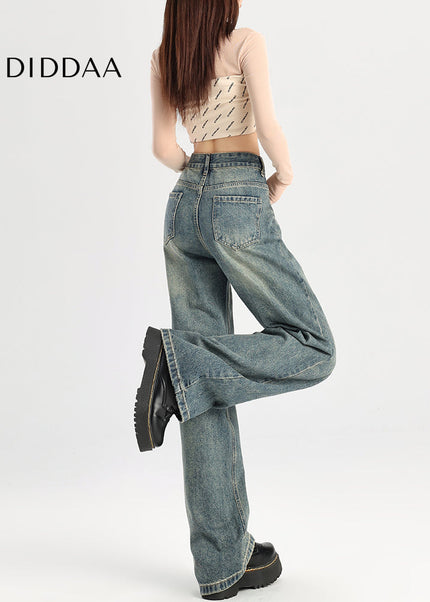 Blue Retro High-Waisted Narrow Straight Leg Jeans - Women’s Jeans