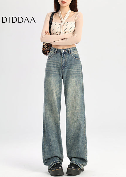 Blue Retro High-Waisted Narrow Straight Leg Jeans - Women’s Jeans