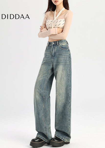 Blue Retro High-Waisted Narrow Straight Leg Jeans - Women’s Jeans