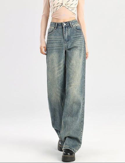 Blue Retro High-Waisted Narrow Straight Leg Jeans - Women’s Jeans