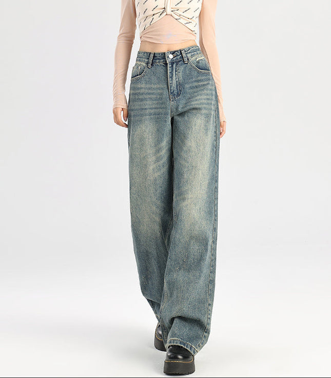 Blue Retro High-Waisted Narrow Straight Leg Jeans - Women’s Jeans