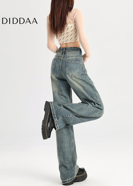 Blue Retro High-Waisted Narrow Straight Leg Jeans - Women’s Jeans