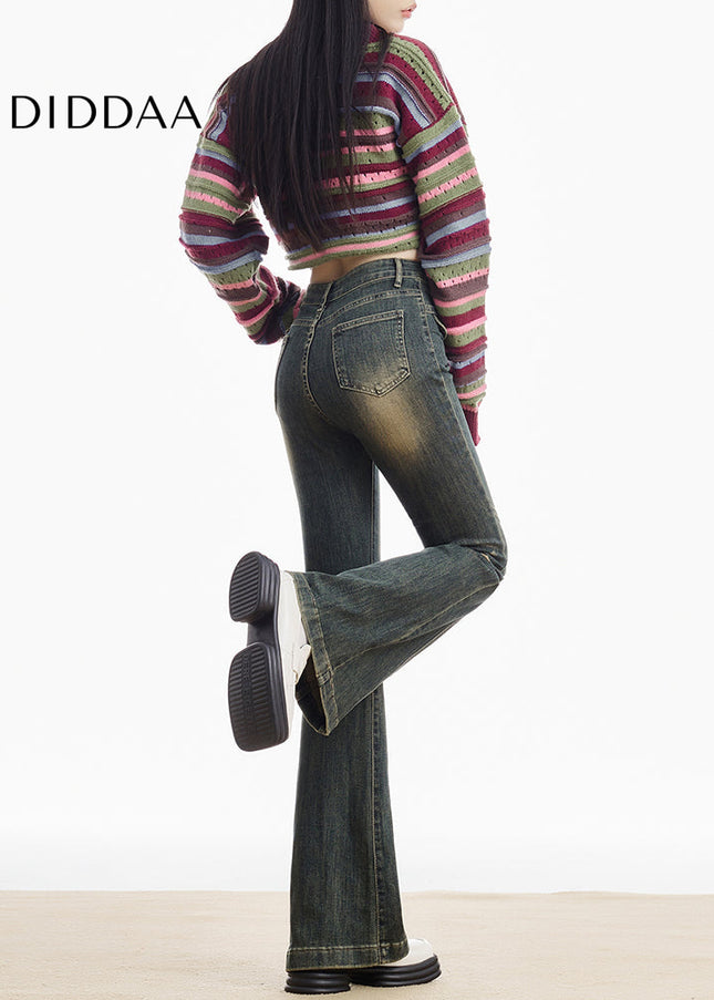 Blue Retro High-Waisted Slim Stretch Flared Jeans - Women’s Jeans