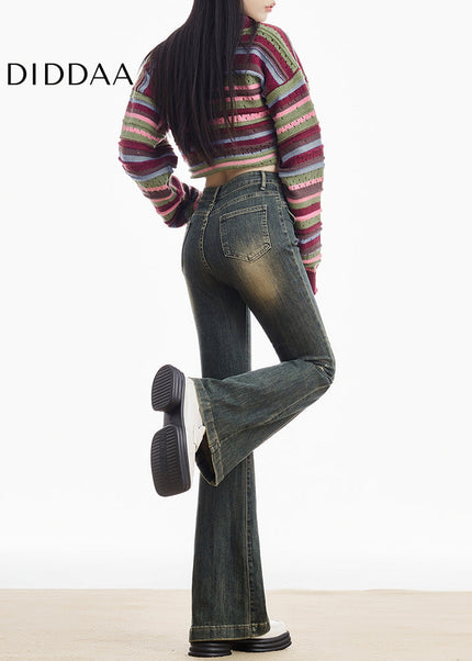 Blue Retro High-Waisted Slim Stretch Flared Jeans - Women’s Jeans