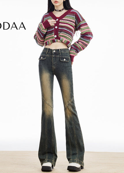 Blue Retro High-Waisted Slim Stretch Flared Jeans - Women’s Jeans