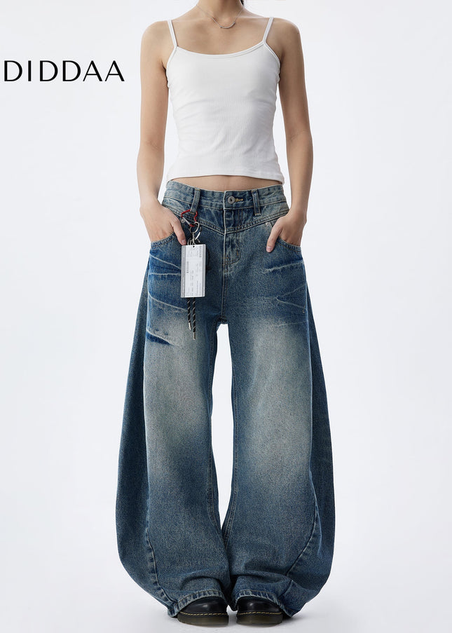 Blue Retro Lightning Pattern Loose Jeans for Couples - Men’s Jeans