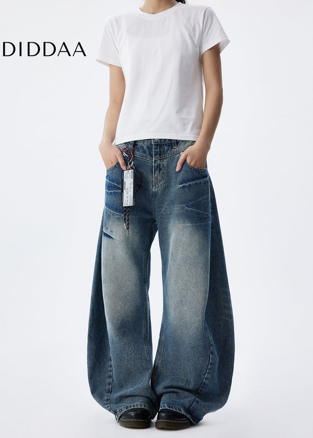 Blue Retro Lightning Pattern Loose Jeans for Couples - Men’s Jeans