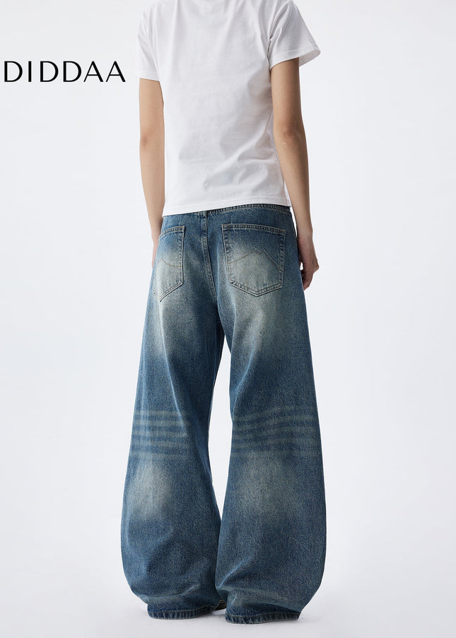 Blue Retro Lightning Pattern Loose Jeans for Couples - Men’s Jeans