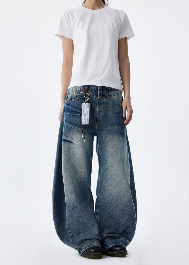 Blue Retro Lightning Pattern Loose Jeans for Couples - Men’s Jeans