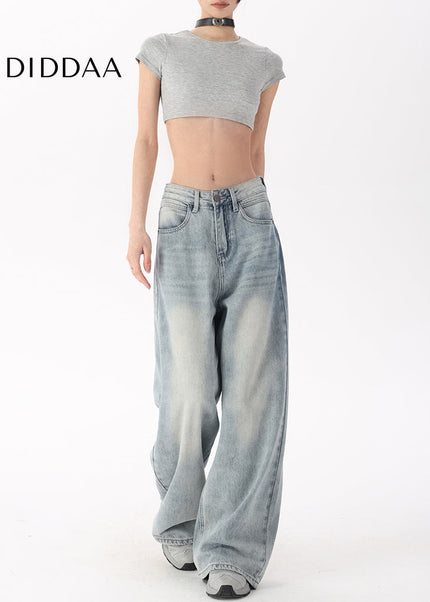 Blue Retro Loose Big Wide-Leg Pants for Women - Women’s Jeans