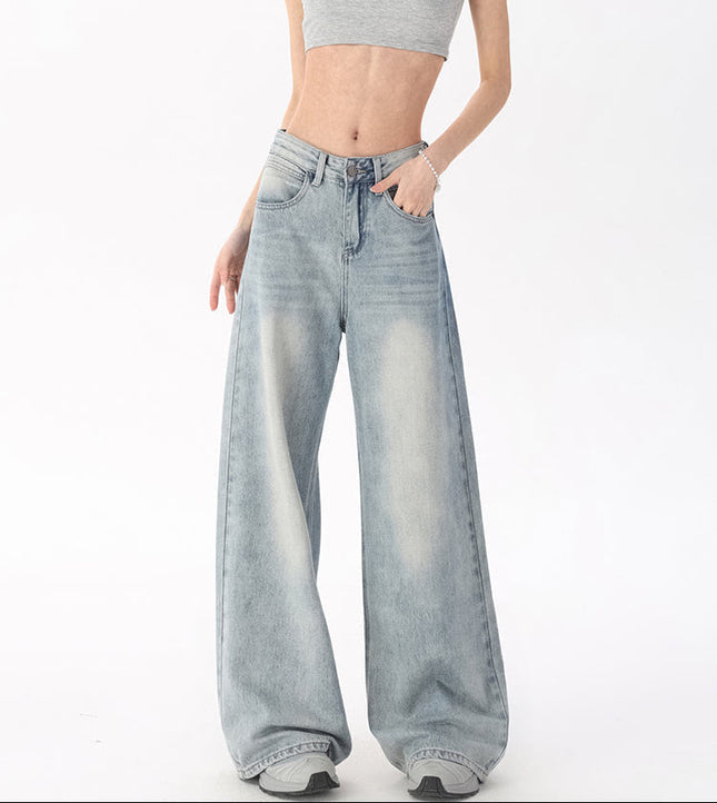 Blue Retro Loose Big Wide-Leg Pants for Women - Women’s Jeans