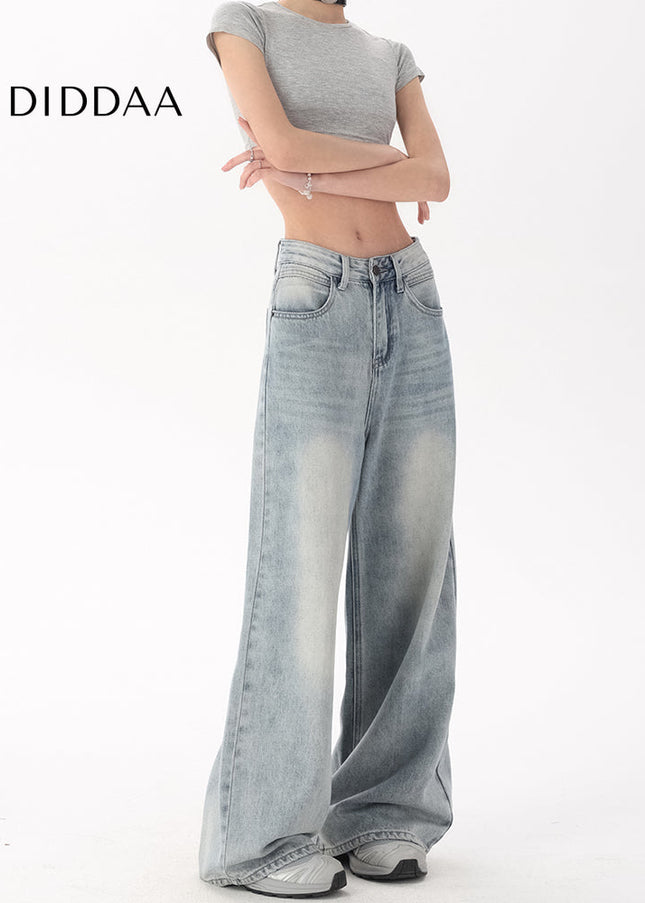 Blue Retro Loose Big Wide-Leg Pants for Women - Women’s Jeans