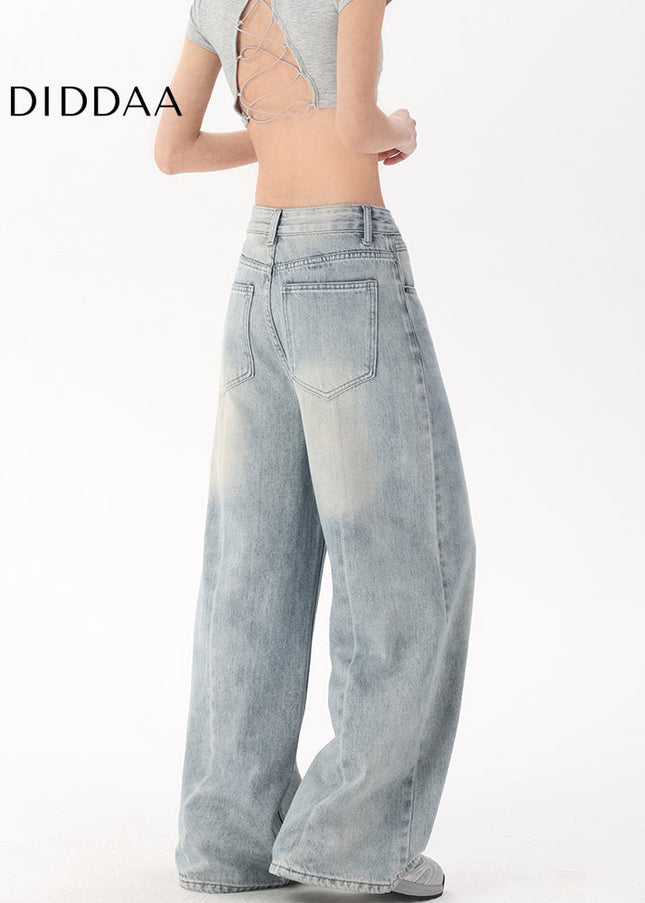 Blue Retro Loose Big Wide-Leg Pants for Women - Women’s Jeans