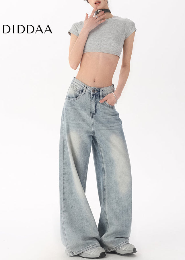 Blue Retro Loose Big Wide-Leg Pants for Women - Women’s Jeans