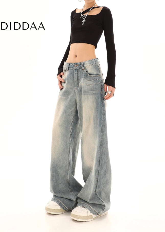 Blue Retro Loose-Fit Straight-Leg Jeans - Women’s Jeans
