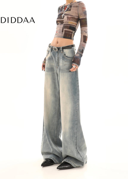 Blue Retro Loose-Fit Straight-Leg Jeans - Women’s Jeans