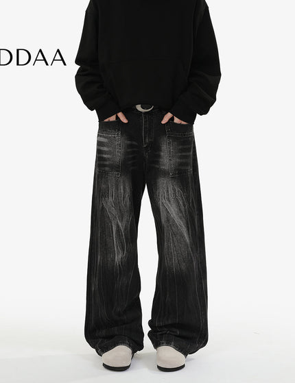 Blue Retro Loose Fit Wide-Leg Jeans for Men and Women - M / Black - Men’s Jeans