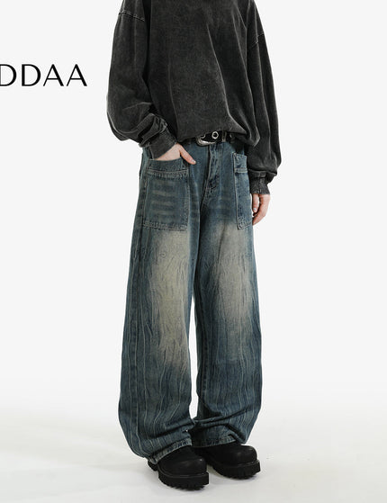 Blue Retro Loose Fit Wide-Leg Jeans for Men and Women - M / Dark Blue - Men’s Jeans