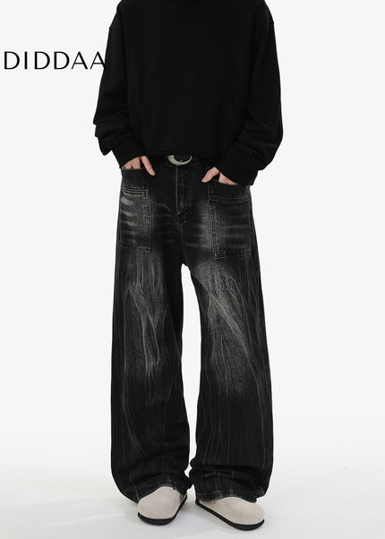 Blue Retro Loose Fit Wide-Leg Jeans for Men and Women - Men’s Jeans