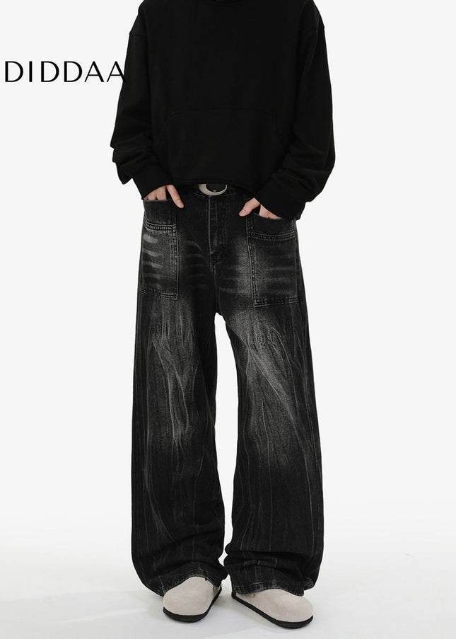 Blue Retro Loose Fit Wide-Leg Jeans for Men and Women - Men’s Jeans