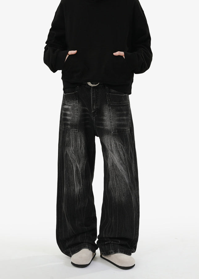 Blue Retro Loose Fit Wide-Leg Jeans for Men and Women - Men’s Jeans