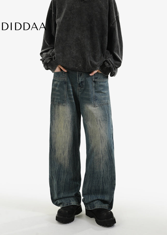 Blue Retro Loose Fit Wide-Leg Jeans for Men and Women - Men’s Jeans