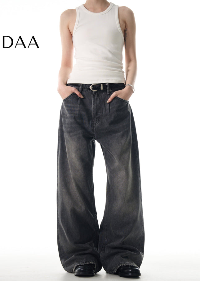 Blue Retro Loose Straight Jeans for Casual Wear - S / Grey - Men’s Jeans