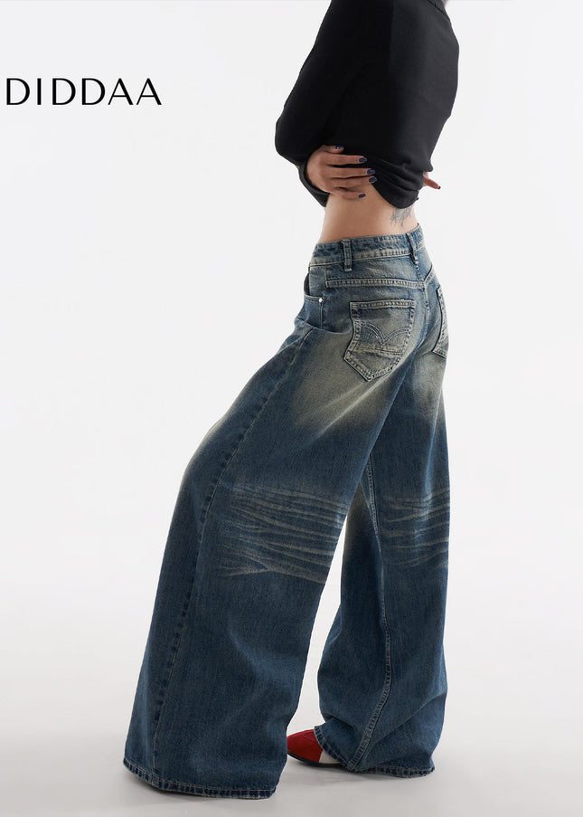Blue Retro Loose Wide Leg Jeans - Women’s Jeans