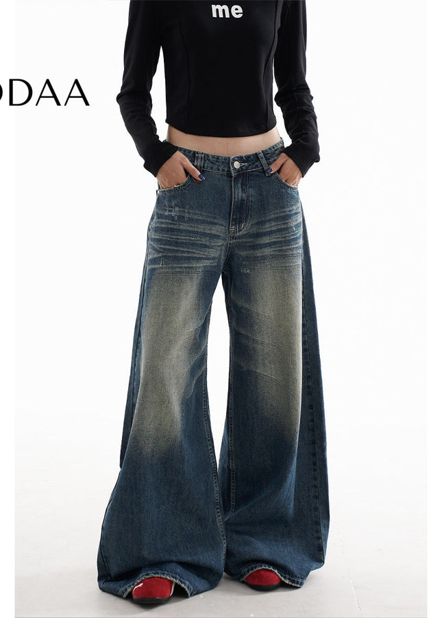 Blue Retro Loose Wide Leg Jeans - Women’s Jeans
