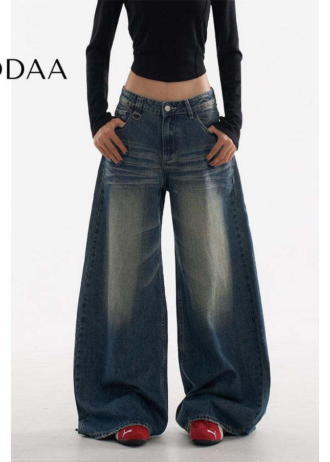 Blue Retro Loose Wide Leg Jeans - XS / Dark Blue - Women’s Jeans