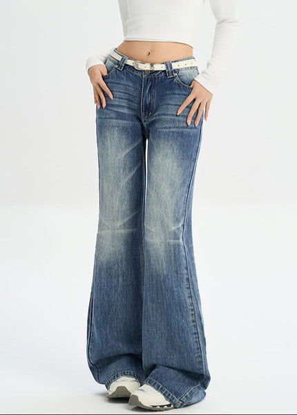 Blue Retro Low-Rise Flared Jeans for Women 2025 - Women’s Jeans