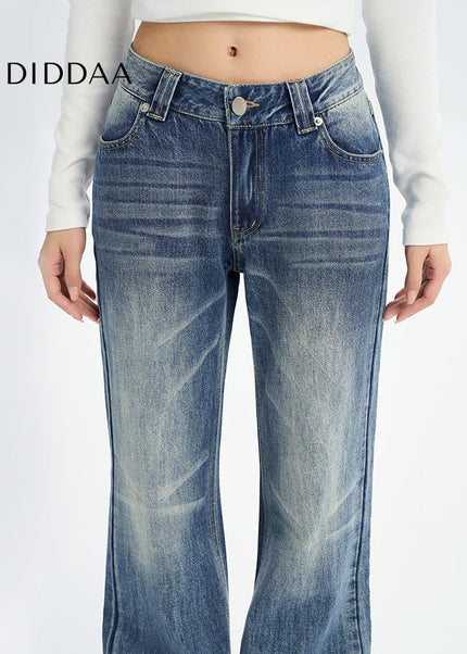 Blue Retro Low-Rise Flared Jeans for Women 2025 - Women’s Jeans