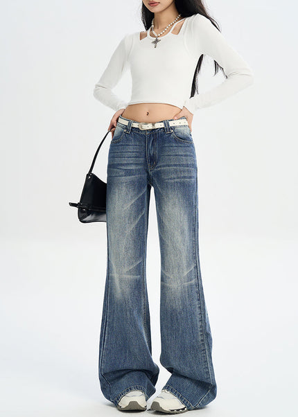 Blue Retro Low-Rise Flared Jeans for Women 2025 - Women’s Jeans