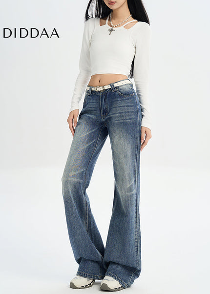 Blue Retro Low-Rise Flared Jeans for Women 2025 - Women’s Jeans