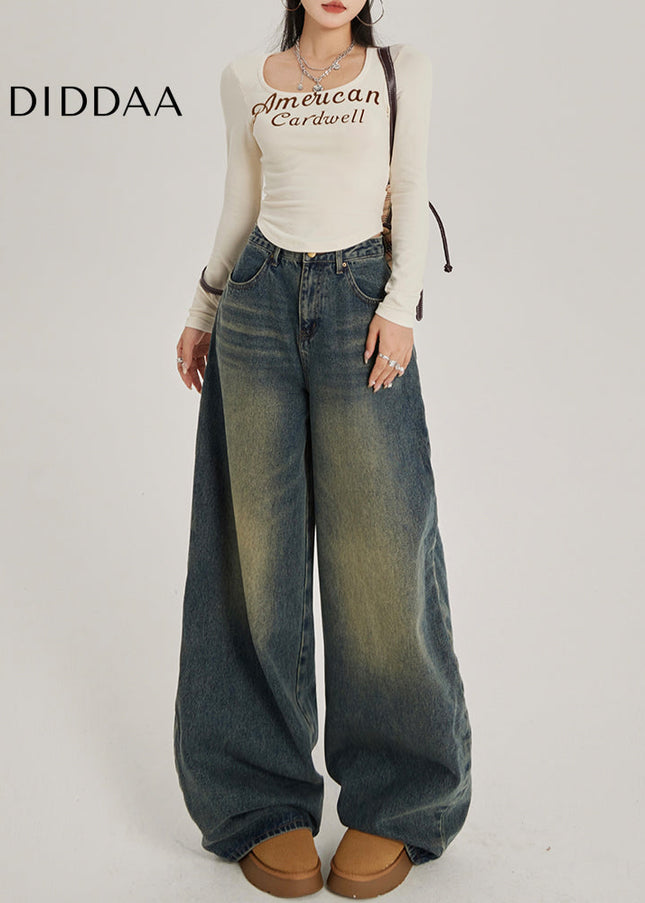 Blue Retro Nostalgic High-Waisted Wide-Leg Jeans - Women’s Jeans