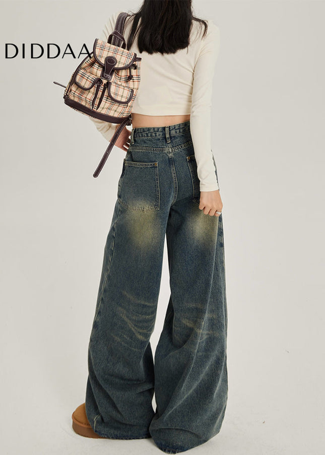 Blue Retro Nostalgic High-Waisted Wide-Leg Jeans - Women’s Jeans