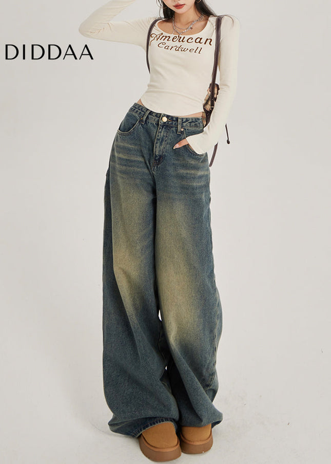 Blue Retro Nostalgic High-Waisted Wide-Leg Jeans - Women’s Jeans