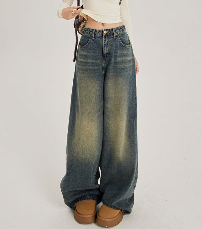 Blue Retro Nostalgic High-Waisted Wide-Leg Jeans - Women’s Jeans