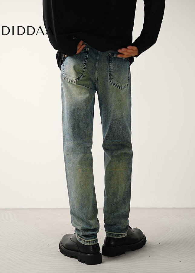 Blue Retro Nostalgic Wash Stretch Men’s Tapered Jeans - Men’s Jeans