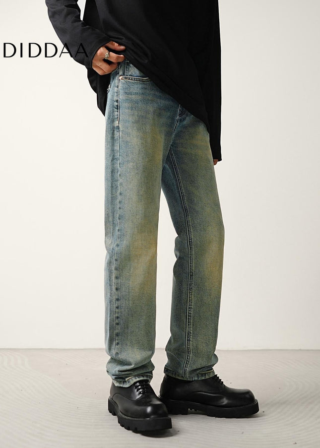 Blue Retro Nostalgic Wash Stretch Men’s Tapered Jeans - Men’s Jeans