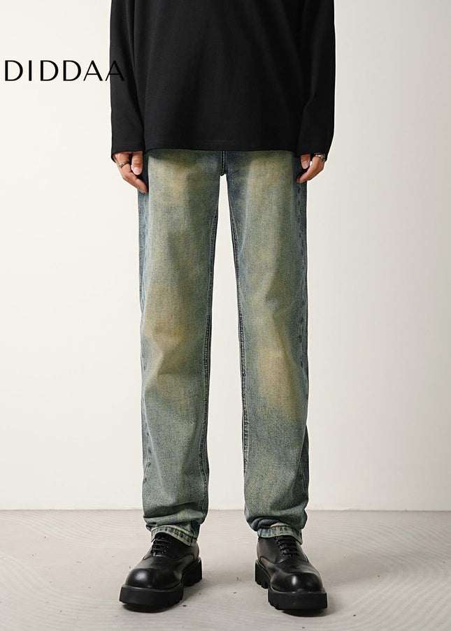 Blue Retro Nostalgic Wash Stretch Men’s Tapered Jeans - Men’s Jeans