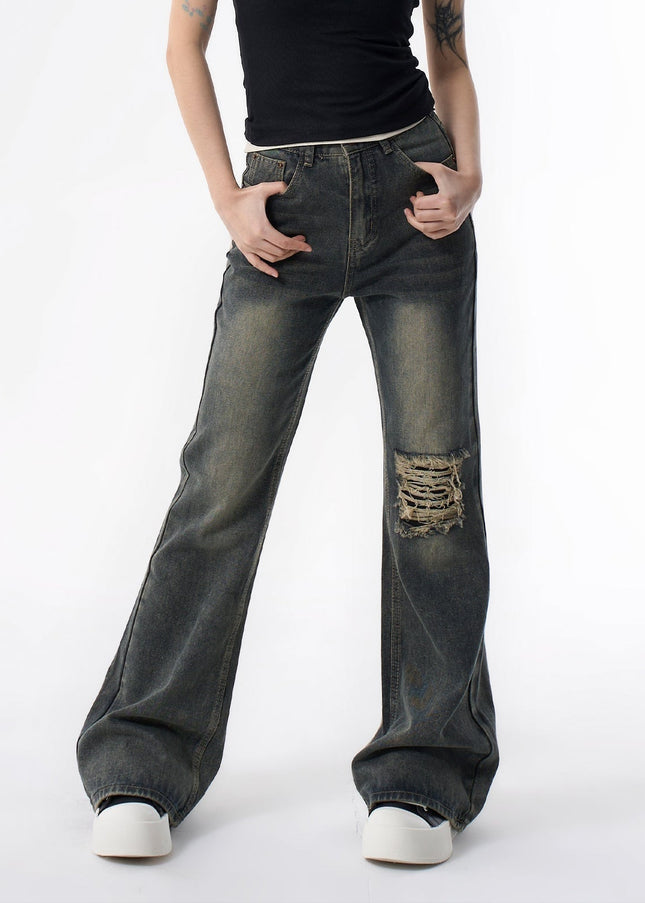 Blue Retro Ripped Flared Jeans for Women AGUA - Women’s Jeans